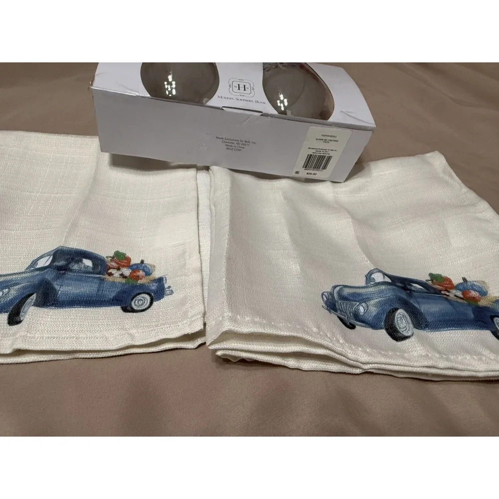 New Modern Southern Home Set Of 2 Stemless Wine Glasses 19oz W/Truck & 2 Napkins
